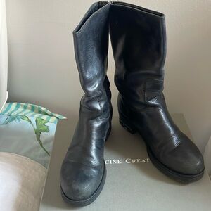 Barney’s coop ny midcalf pull on black leather boots